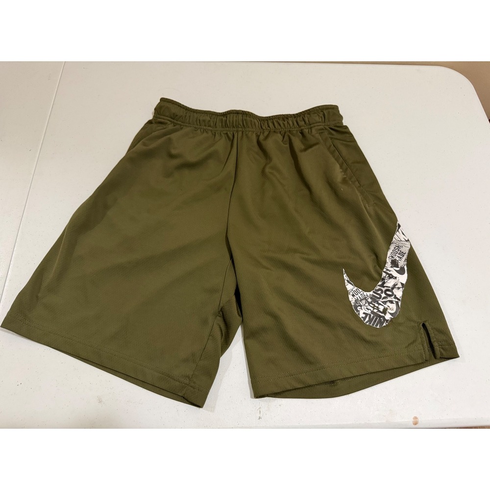 Nike Dri-FIT Mens Shorts Olive Green Graphic Swoosh Athletic Basketball Large